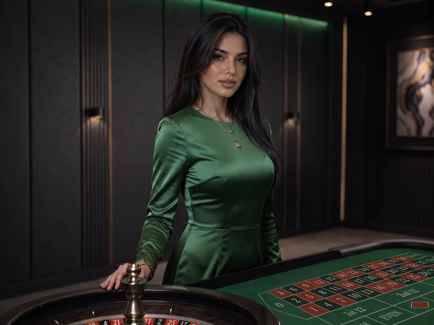 Roulette dealer at a branded live casino table in the GX Studios broadcast studio